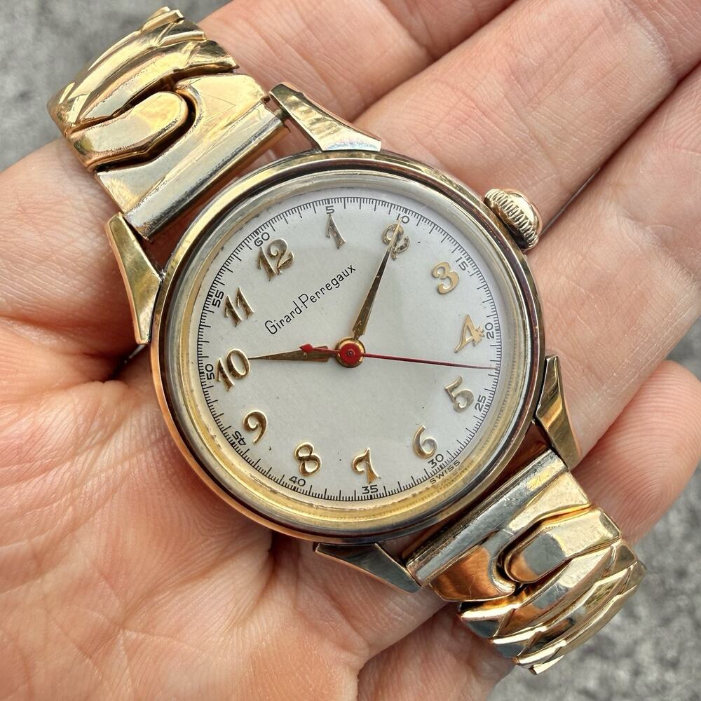 Vintage 1940’s Girard Perregaux Breguet Numerals 32mm Watch 14k Solid Gold Bezel